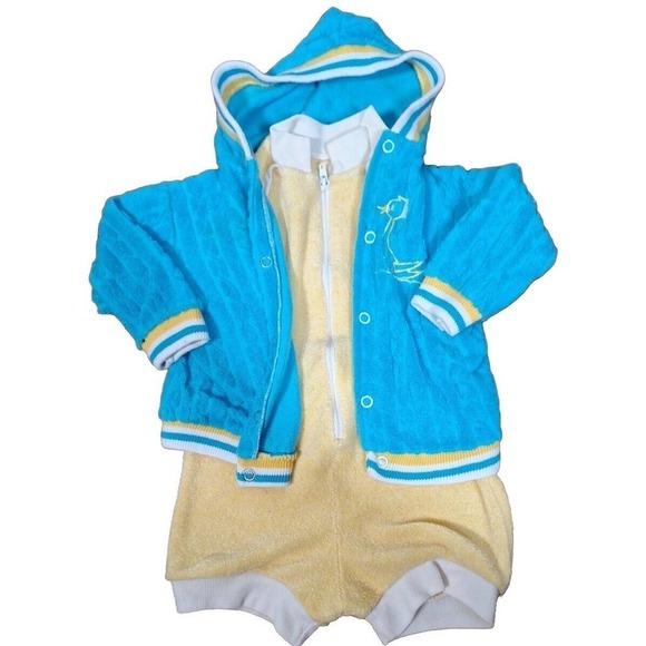 Vintage 70s Baby Terry Cloth Jacket and One Piece 6 to 12 Months - Picture 1 of 10